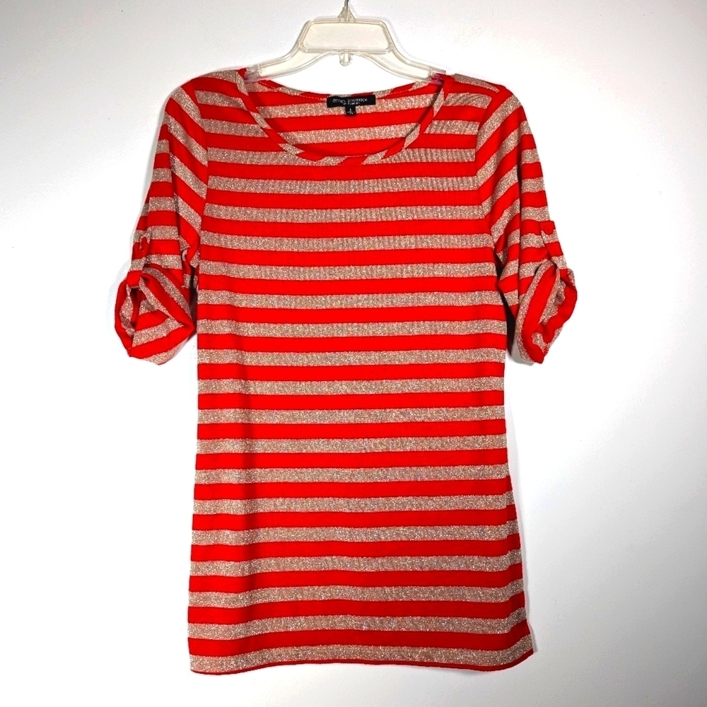 Green Envelope Glitter Striped Top L